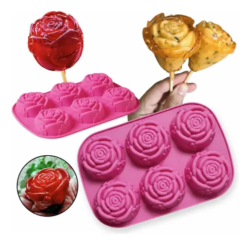 Forma Molde Silicone Rosa 3d Para Maçã Do Amor Confeitaria