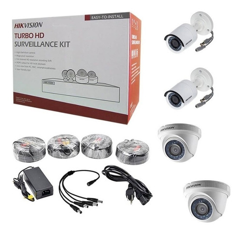 Kit Análogo 2mp Dvr 4ch 2domo+2 Bala + 1tb  Hikvision