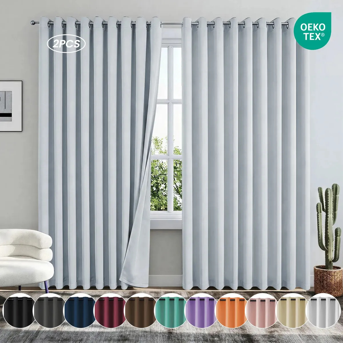 Imagen de Cortinas Blackout Para Ventanas,sala Recamara,2 Paneles 280x215cm,aislamiento Térmico Y Reducción De Ruido Tela Impermeable Blanco