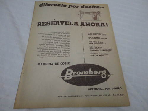 Clipping Publicidad Maquina De Coser Bromberg Doble 