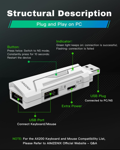 Adaptador De Teclado Y Mouse Aimzenix Para Pc, Adaptador Con