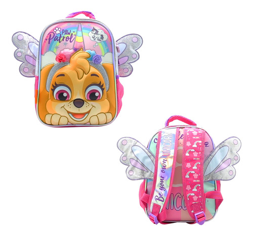 Imagen 2 de 8 de Mochila Jardín Paw Patrol Skye Rosa C/alas Y Relieve-orig. C
