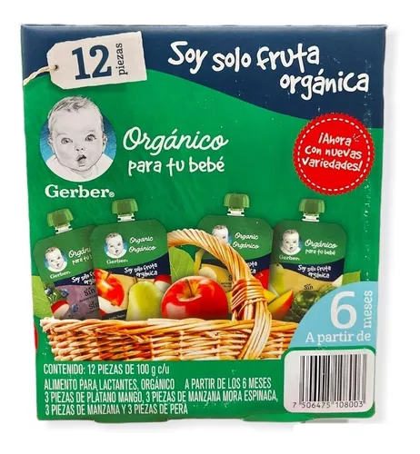 Papilla Para Bebe Gerber Organica Caja 12pz Frutas Mixtas