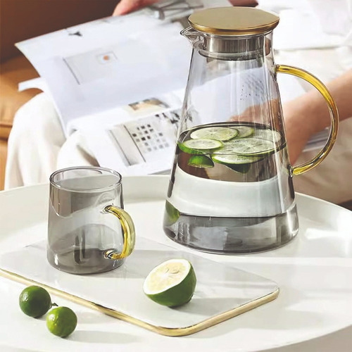Jarra De Vidrio Con Tapa Filtro, Agua, Jugos, Té Gris