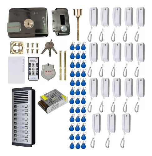 Kit Citofonía 18 Aptos + Cerradura Eléctrica + 36 Tag Hycomm