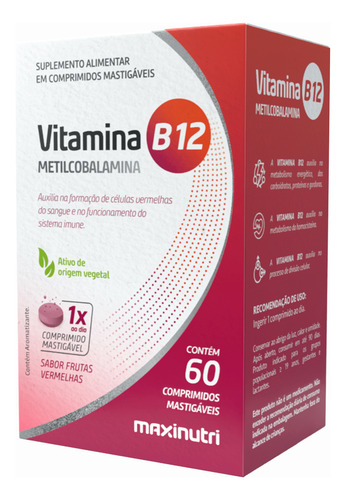 Vitamina B12 Metilcobalamina 60 Comp Mastigáveis Maxinutri