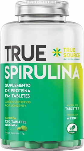 True Spirulina 120 Tabletes 600mg True Source - Superfood Sabor 120 Tabs (600mg Cada)