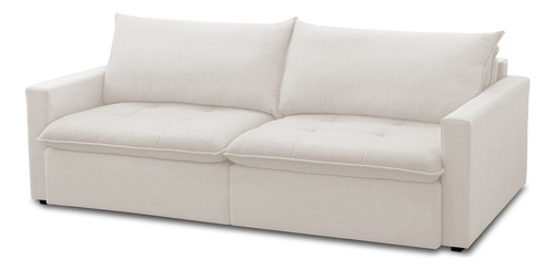 Sofá Cama Retrátil Reclinável Sala 208cm Lari Bouclê Cru