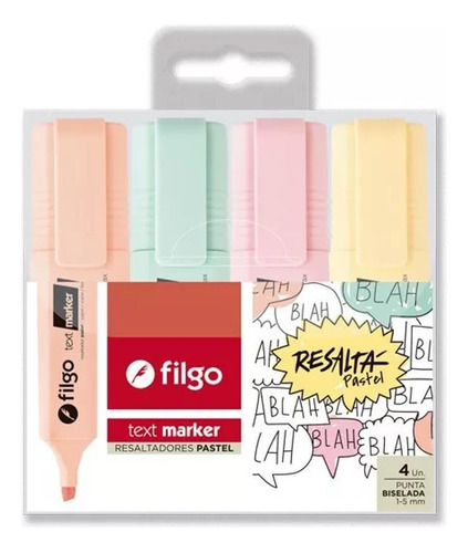 Estuche X 4 Colores De Resaltador Filgo Text Marker Pastel