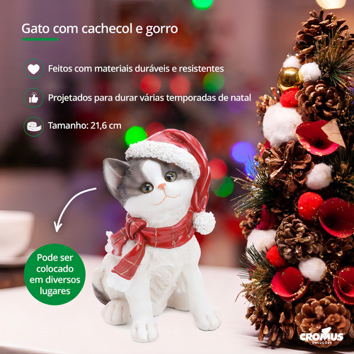 Gato Cachecol E Gorro 21,6cm Enfeite Pendente Natalino