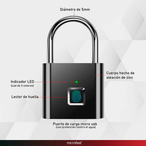 Imagen 9 de 10 de Candado Con Huella Digital Tactil Usb Resistente Agua Seguro
