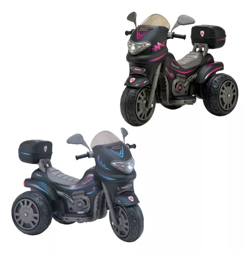 Moto Eletrica Infantil Grande 12v Sprint Turbo Com Capacete - Preto