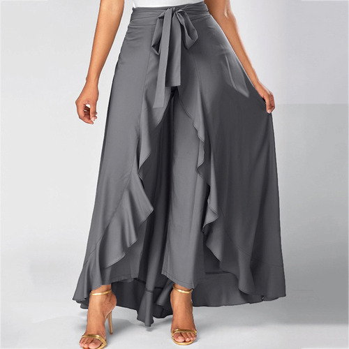 Pantalones Tipo Culottes Irregulares Con Lazo En Forma De Ho