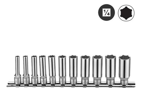 Juego Dados 1/4'' 4 - 14mm Largos Hexagonal (21115) Force