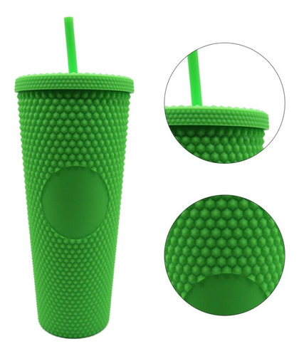 Termo Tumbler Vaso Studded Plastico Popote 700 Ml Colores Color Verde Neon Matte