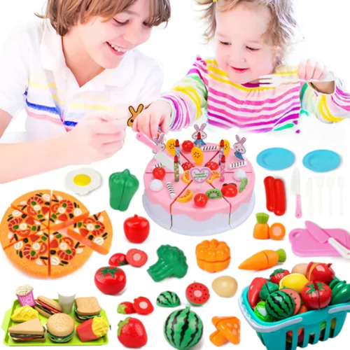 84 Peças Para Crianças Cortando Frutas, Bolo De Aniversário,