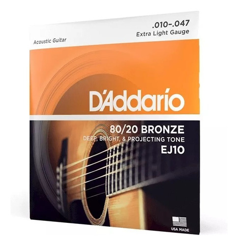 Daddario Ej10 Encordado Guitarra Acústica Bronce 010-047 6pa