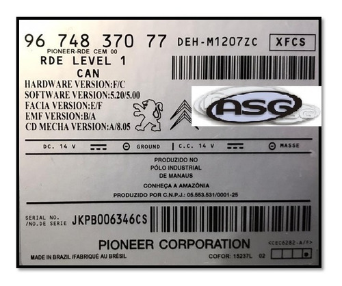 Código Y Desbloqueo De Estéreo Peugeot-citroen-pioneer (Usado)