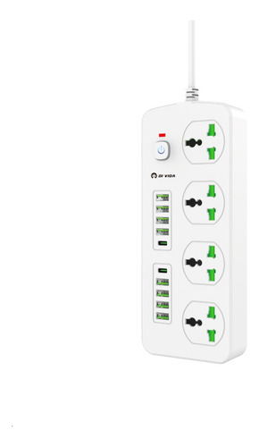 Filtros De Linha Regua Extensão 4 Tomads 8 Usb 2 Typoc 3000w Cor Branco 110v/220v