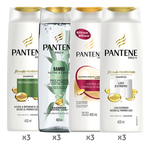 Pack 12 Shampoo Pantene 400 Ml Surtido