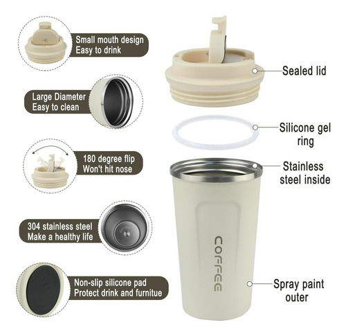 Termo Portatil Cafe Mug Vaso Termico Coffee 510ml Inoxidable Verde Oscuro