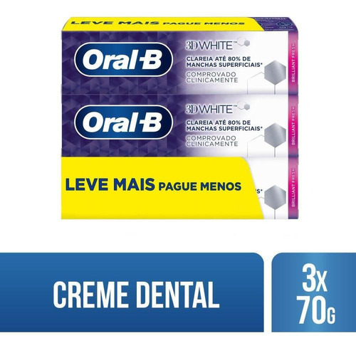 Pasta de dentes Oral-B 3D White Brilliant Fresh  em creme pacote x 3 70 g