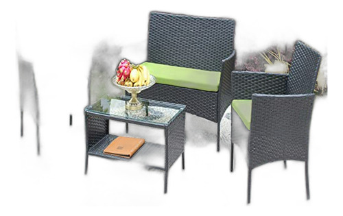 Set De Muebles De Patio De Ratán Con Mesa De Café De Vidrio 