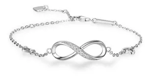 Fina Pulsera Amor Infinito Plata 925 Con Corazones Ajustable