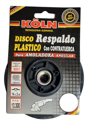 Respaldo Para Disco Lija Plastico 115mm Para Amoladora Koln