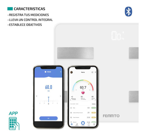 Imagen 5 de 7 de Balanza Digital Para Personas Femmto B04 Bluetooth Corporal Blanco