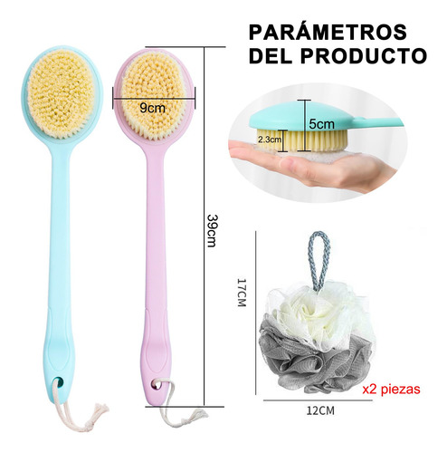 Cepillo Corporal Para Baño Con Mango Largo Y 2 Bolas De Baño