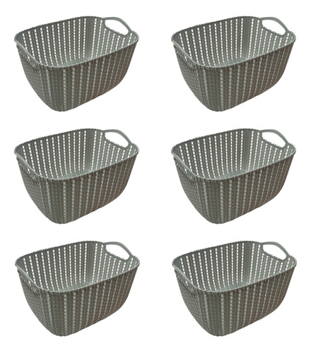 Canasto Organizador X6 Plastico Rattan Chico Gris Deco