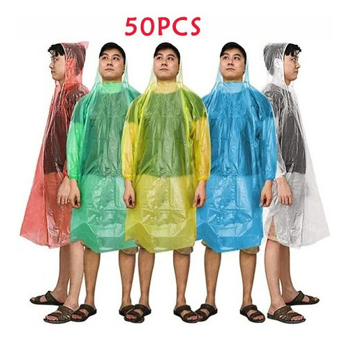 50 Poncho De Emergencia Impermeable Con Capucha