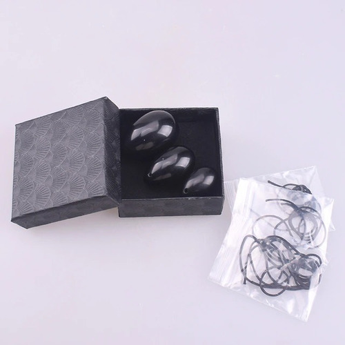 Kit 3 Huevos De Obsidiana Negra Natural Perforados + Caja
