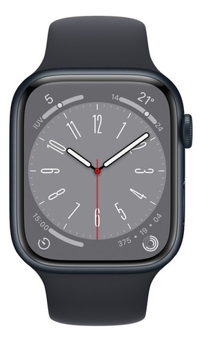 Imagen 2 de 9 de Apple Watch Series 8 GPS - Caja de aluminio medianoche 45 mm - Correa deportiva medianoche - Patrón
