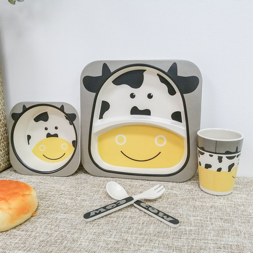Imagen 3 de 4 de Set De Platos De Bambú Para Bebe - Varios Diseños Animales