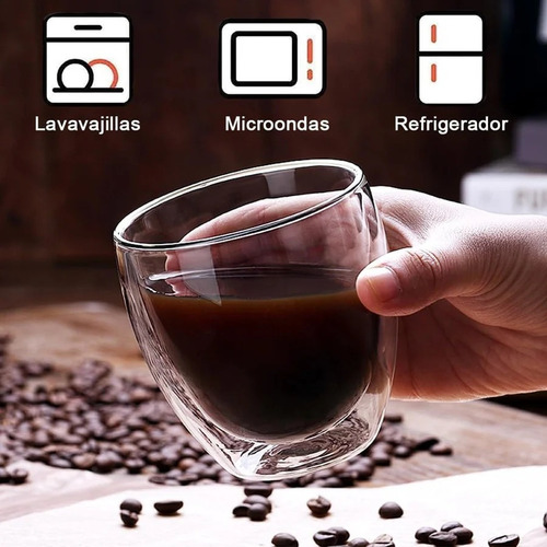 Set 6 Tazas Espresso Doble Pared 80ml Frio Caliente Sin Asa Blanco