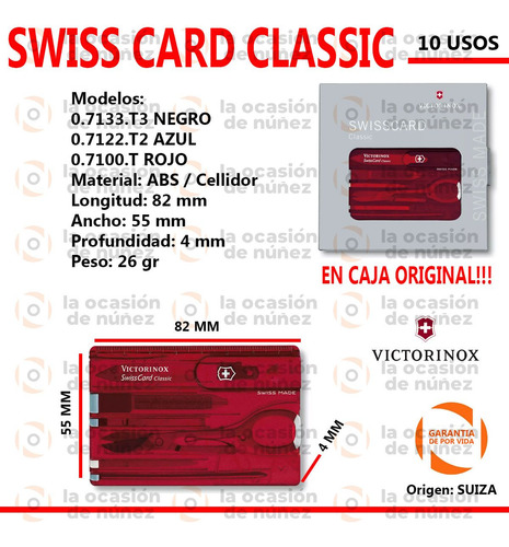 Tarjeta Victorinox Swisscard 10 Tijera Pinza Boligrafo Regla