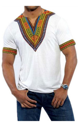 Camiseta Manga Corta Cuello Pico Estampado Étnico Africano