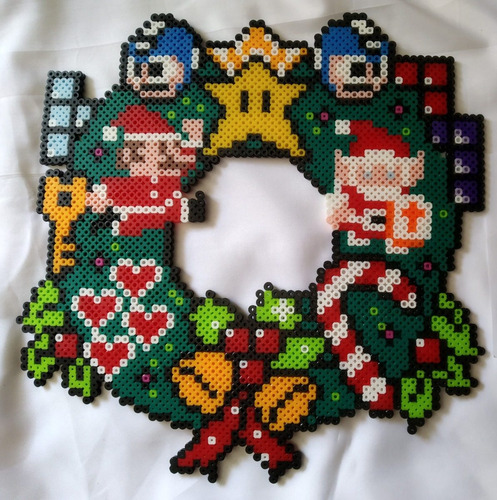 Corona Navideña Retro Gamer Mario Zelda Link Pixel Art Luces