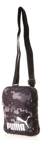 Funda portátil Puma Phase Aop con marco de hardware, color níquel, correa de hombro negra, color negro, diseño de tela suave