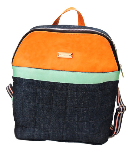 Mochila Marea En Cuero Y Denim (jean) Brisa Urbana Color Naranja