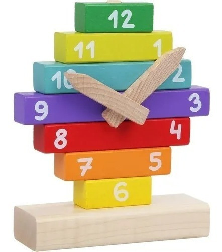 Reloj Puzzle De Madera Bloques Apilable Didáctico Montessori