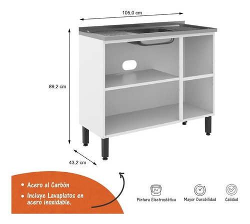 Imagen 3 de 4 de Mueble Base Cocina 2 Cajones 3 Puertas Con Lavaplatos Izquie