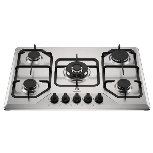 Fogão Electrolux de aço inoxidável de 5 queimadores. Gás. Chama múltipla. 6 níveis de potência. Ignição automática