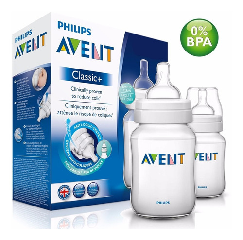 Kit 2 Mamadeiras Avent Classic Cores 260ml  + Bico 4