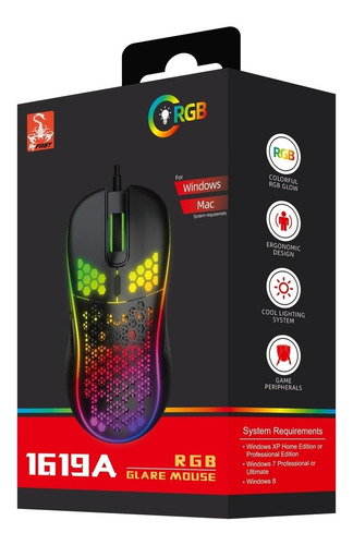 Mouse Para Jogos Arejado Led Colorido Com Fio Usb Preto