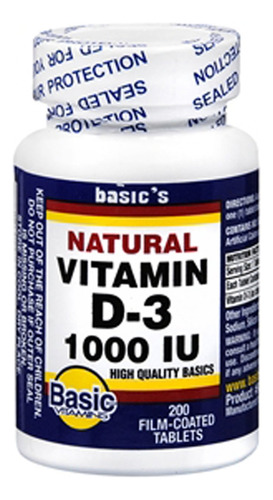 Basic Vitamins Vitamina D-3 1000 Ui 200 Tabletas