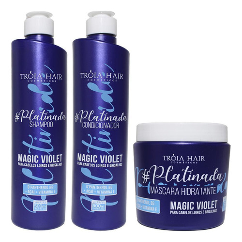 Kit Platinado Tróia Hair 3 Passos 500ml Cada