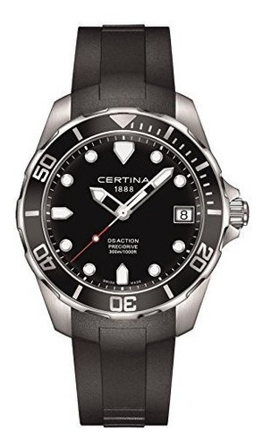 Certina Ds Acción Negro Dial Negro Caucho Hombres Reloj De